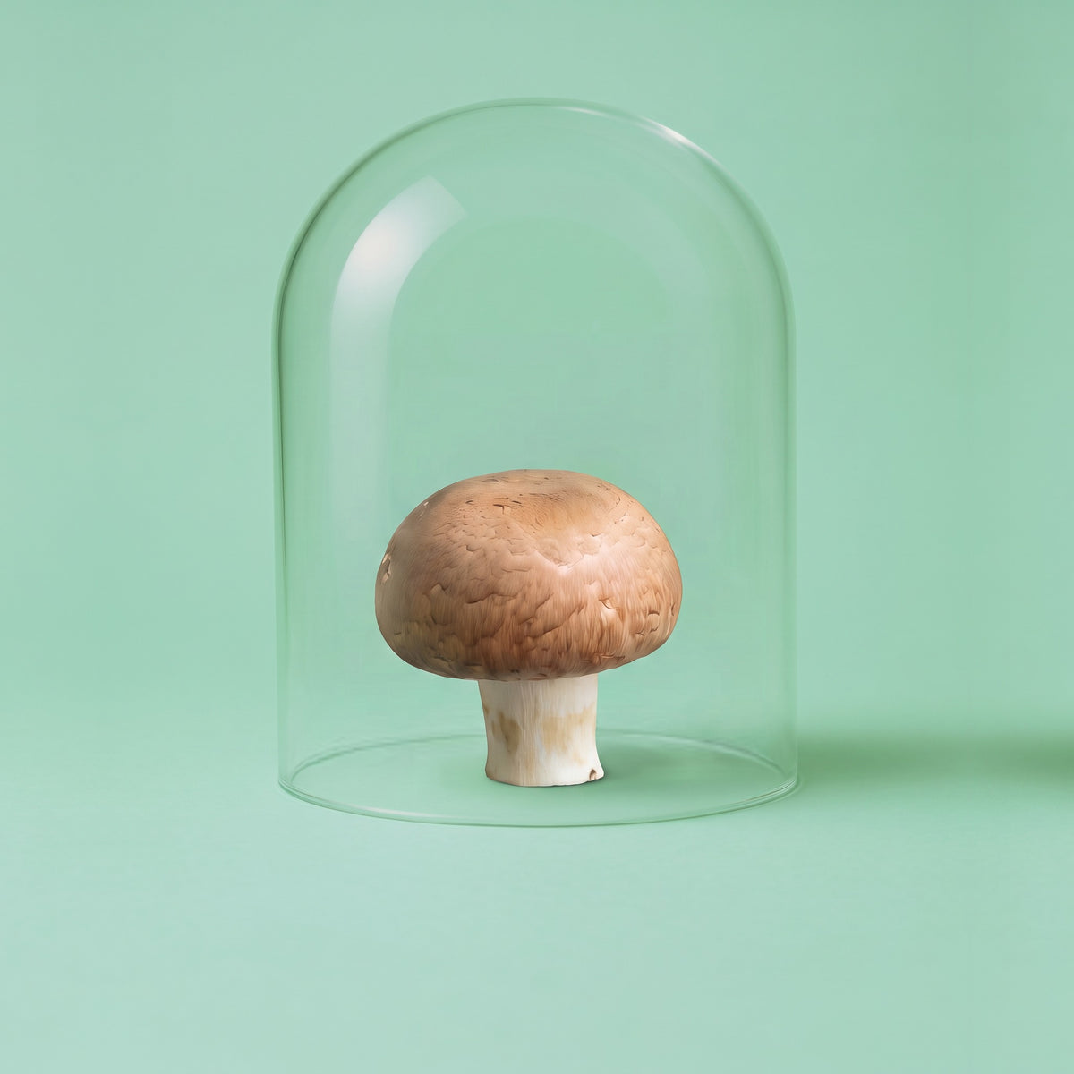Mandelpilz (Agaricus) unter der Glasglocke