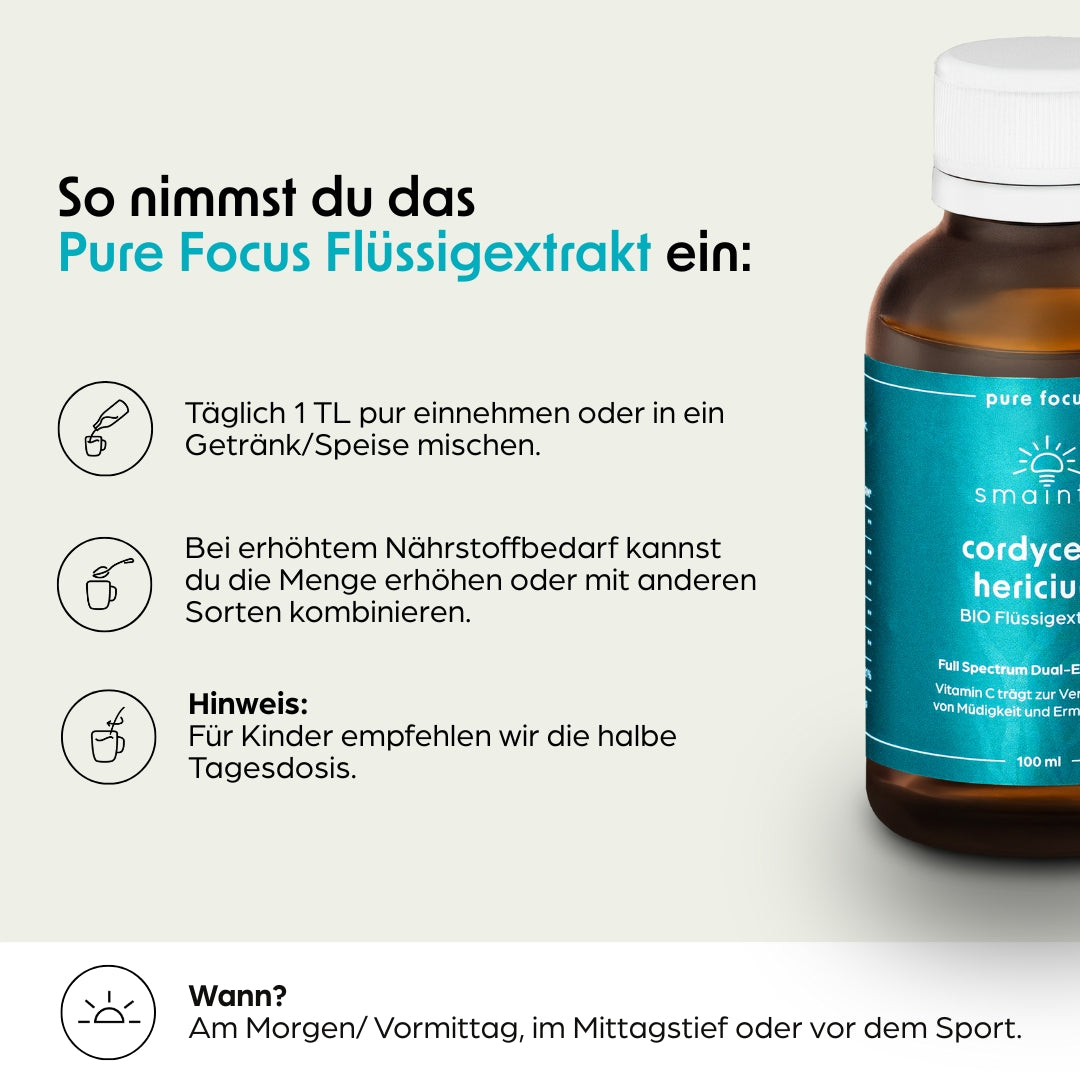 Pure Focus Flüssigextrakt mit Cordyceps und Hericium